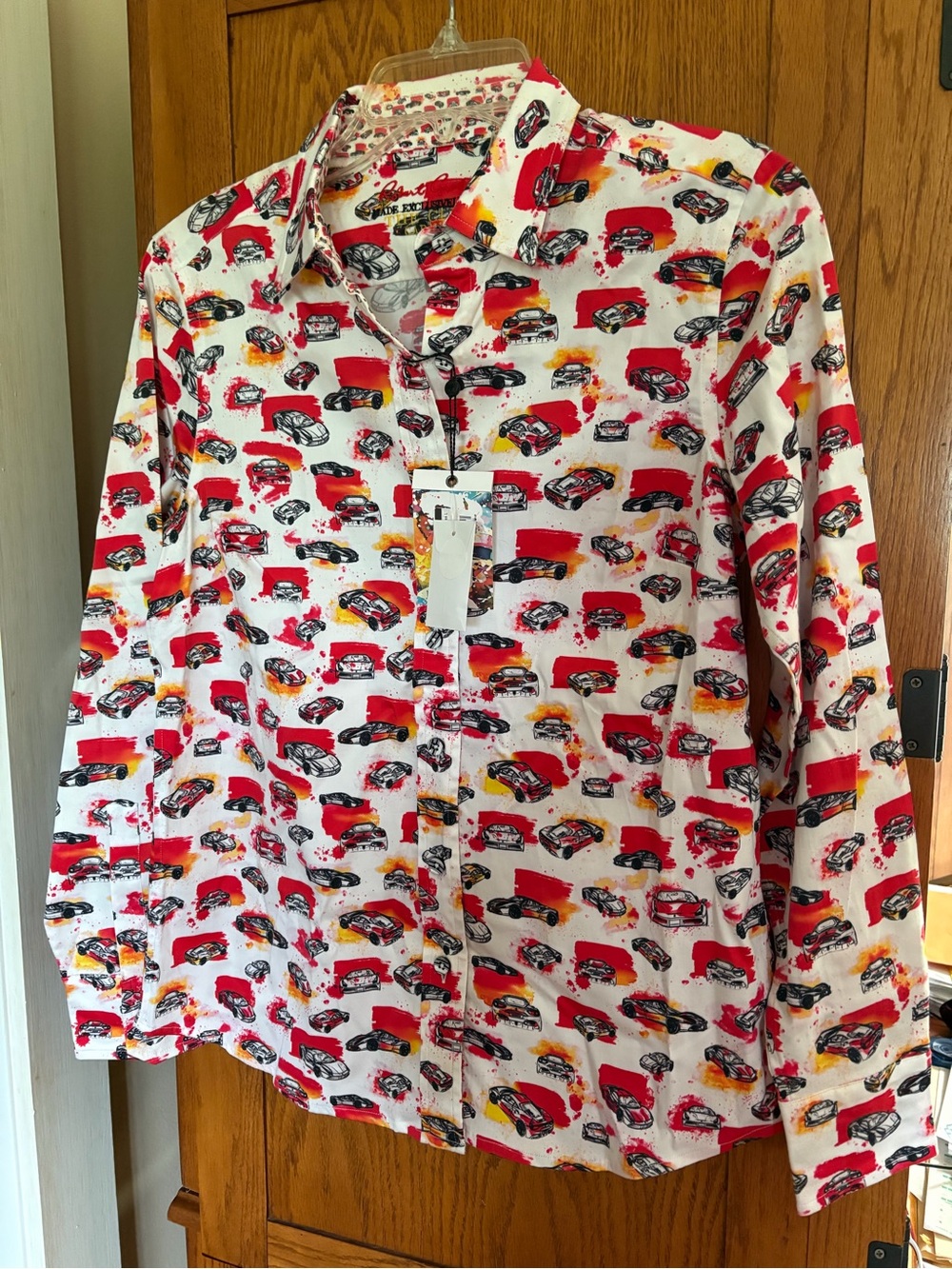 Robert Graham White Button-Down Shirt with Red & Yellow F1 Car Tribute